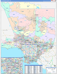 Los Angeles County, CA Wall Map Color Cast Style 2026